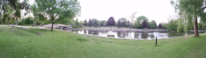 Victoria Park grounds and lake, May 28, 2015. Historical photo. Current conditions may differ.